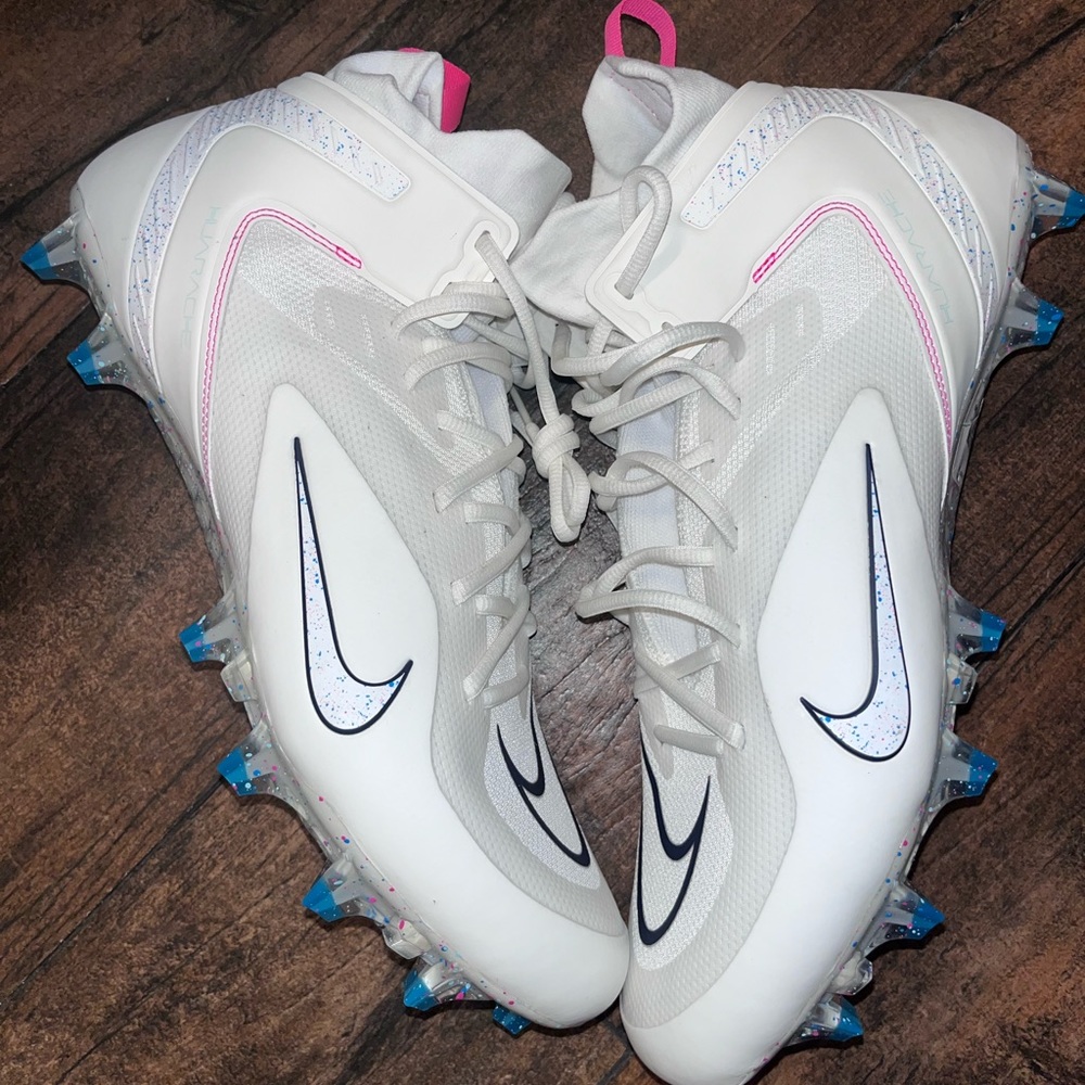 NIKE Alpha Huarache 8 Elite LAX Lacrosse Cleat Sz 13 White pink  Football Shoe